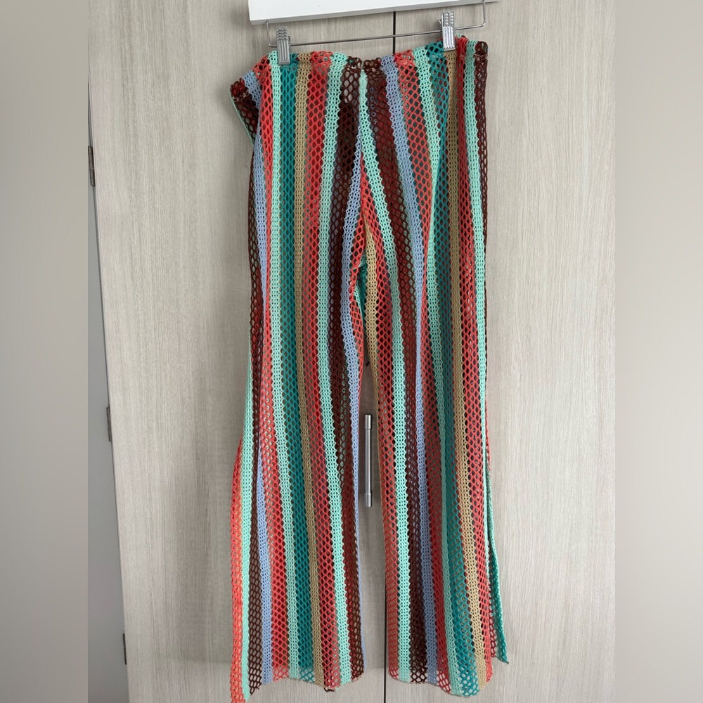 BECCA Crochet Cover-Up pants in Coral, Mint, Light Blue, Brown Sz XS NWT - Picture 3 of 6
